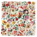 Waterproof vintage watercolor flower stickers set featuring sunflowers and roses - Flowers Set A - 50PCS