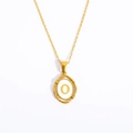 Golden oval pendant necklace with letter O on white background in minimalist style - Letter O / Gold