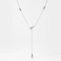 Elegant silver stainless steel Y-shaped necklace featuring polished waterdrop pendants - Silver (PD1820)