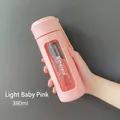 Portable 380ml light pink plastic glass water bottle with carrying strap and window - 380ml / Light Pink