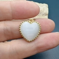 Minimalist gold heart pendant featuring a white opal stone and beaded edge detail - Style B-White Heart Pendant