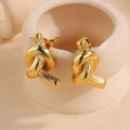 Minimalist knot design stud earrings in 18k gold plated titanium steel with polished finish - Gold Knot Stud Earrings