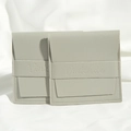 Elegant sage green and light gray PU leather jewelry pouch with snap button and logo - 8*8cm / Gray