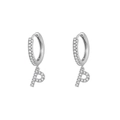 Elegant silver P-letter hoop earring with sparkling pavé cubic zirconia stones - Letter P / Silver