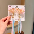Pink and blue hanfu hair clips with cherry blossoms and long chiffon tassels for girls - 28# Pink Stamen Long Ribbon