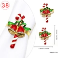 Christmas napkin ring with red bell, green bow, and candy cane with white rhinestones - Cane Bell Style 38