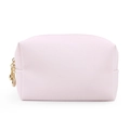 Borsa per cosmetici quadrata rosa chiaro in ecopelle con doppia cerniera in metallo dorato - Piccolo / Rosa Chiaro