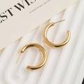 Brushed gold C-shaped hoop earrings in titanium steel with high-end matte finish - Titanium Steel C-Shape Earrings / Gold