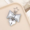 Silver PU leather bow and heart keychain with metallic finish for bags and keys - Silver Star Clasp (K3617)