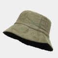 Detail of army green fisherman hat with warm black faux fur lining for winter wear - M (56-58cm) / Army Green
