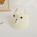 Detail of cute animal-themed straw sun hat with 3D ears and fine woven texture - One Size / Creamy White