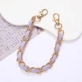 Cadena corta de metal dorado trenzada con cuero morado y dos cierres de langosta - Cadena de mano / Morado