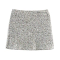 Chic silver sequined mini skirt with glittering multi-color shimmer on white background - S / Mini Skirt