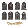 Set di 8 targhette di Halloween a forma di lapide con trama in pietra e corda - 16 Pezzi/Confezione