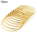 Set of 12 minimalist 18K gold plated stackable round thin bangles for women - 12 Pieces Set (Gold) / Inner Diameter 60mm*Width 2mm