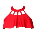 Haut de bikini rouge pour filles avec découpes au col et détails de volants doux - 104 / Haut de Bikini Rouge à Découpes