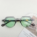 Retro small round sunglasses with transparent grey frame and green lenses in trendy geometric style - Clear Grey Green