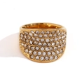 Elegante anello in acciaio inossidabile placcato oro 18K con cristalli a cuore - US 6 / Oro