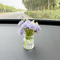 Purple artificial mini flower plant in a glass bottle for car dashboard decor - Purple Gypsophila