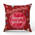 Rode kerstkussensloop met kerstman en rendier print op linnen textuur - Seasons Greetings (Rood)