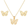 Minimalist golden butterfly pendant necklace and earrings jewelry set for women - Gold