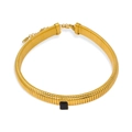 Detail of a gold ribbed necklace featuring a central square black gemstone and lobster clasp - Green Choker