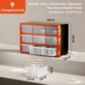 Orange and black modular tool organizer with 9 transparent drawers and removable dividers - Orange 9 Medium Grids