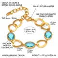 Gold stainless steel oval chain bracelet with faceted light blue glass stones - Gold Blue (TXE283)