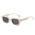 Fashionable rectangular thick frame sunglasses in cream white with dark lenses - Cream White Frame Gray Lens