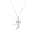 Detail view of pink crystal cross pendant with precise dimensions 32.6cm by 2.0cm - Silver Pink Cross (A814)