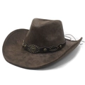 Donkerbruine suède cowboyhoed met een metalen stierenkop embleem en brede rand - M(56-58cm) / Bruin
