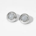 Detailed view of silver stainless steel stud earrings with translucent grey stone inlay - Silver White (D2609)