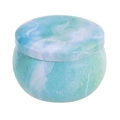 Round teal metal storage tin featuring elegant white marble texture with matching lid - D228-Teal Marble Grain