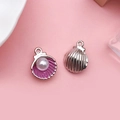 Silver alloy seashell pendant with purple enamel and faux pearl inlay detail - Pink Pearl Shell 12x15mm