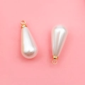 Tear-drop shaped faux pearl pendant charms with gold caps for DIY jewelry crafting - 8x16mm KC Gold Water Drop