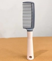 Pink and gray curved vent hair brush with boar bristles and ergonomic plastic handle - Vented Rib Comb