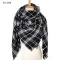 Classic black and white checkered plaid scarf with fringes on a display mannequin - 140x140cm / 39# Black Grey