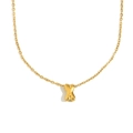 Collier en acier inoxydable plaqué or 18 carats avec pendentif évidé en forme d'os et nœud - Lettre X / Or