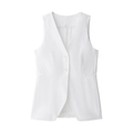Women's slim fit sleeveless V-neck vest in white with double buttons and pockets - S / White