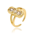 Exquisite 18K gold plated ring with three sparkling zircons on a white background - Adjustable Open / Triple Diamond Gold Ring Style (CXJ-1424)