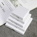 White textured square jewelry boxes in five different sizes stacked on a stone base - Linen Texture Ice White (With Nail Buckle) / 5*5*1.5CM