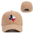 Detalle de gorra de béisbol en vellón camello con bordado de Texas y detalle posterior - Ajustable / Caqui