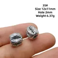 Retro silver cylindrical spacer bead with relief pattern 12x11mm for jewelry making - 35# (Textured Round Bead)