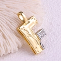 Two-tone gold plated letter F pendant with micro-paved zircons on coral texture - Pendant Only / Letter: F