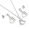 Conjunto de joyas de acero inoxidable plateado con colgante de corazón y pendientes - Color Acero (KS188038-Z)