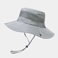 Detail of silver-grey sun hat with breathable mesh and adjustable windproof strap - One Size / Light Gray
