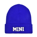 Royal blue knitted beanie with white MINI embroidery for children in winter - Kids Style(MINI) / Sky Blue