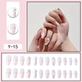 Minimalist press-on nail set Y-15 featuring pink and white tones with gold line accents - Pink and White Color Block Irregular Gold Line Style (Y-15) / Glue Type / Pink White