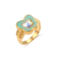Golden butterfly ring with mint green enamel and rainbow AB crystal butterfly stone - US 6 / Acrylic Colorful Rhinestone Butterfly / Green