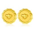 Vintage gold coin earrings with 3D bee relief and wavy edges in a matte finish - Vintage Matte Bee Embossed